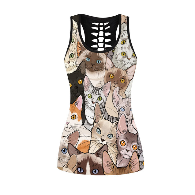 Cat Lover combo outfit legging + hollow tank for women PL