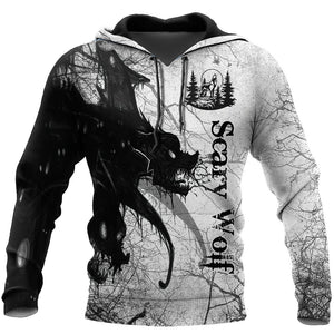 Scary Wolf 3D All Over Printed Unisex Deluxe Hoodie ML