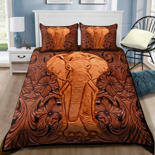 3D Leather Elephant Bedding Set TNA13012101