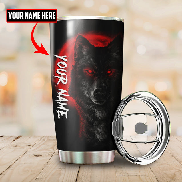 Customize Name Black Wolf Steel Tumbler