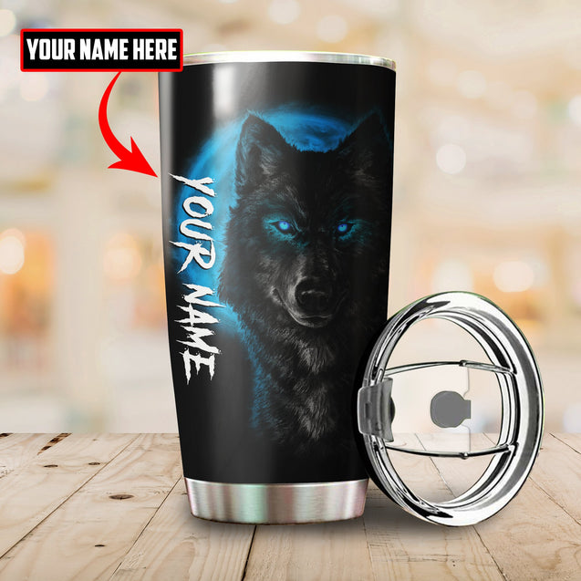 Customize Name Black Wolf Steel Tumbler