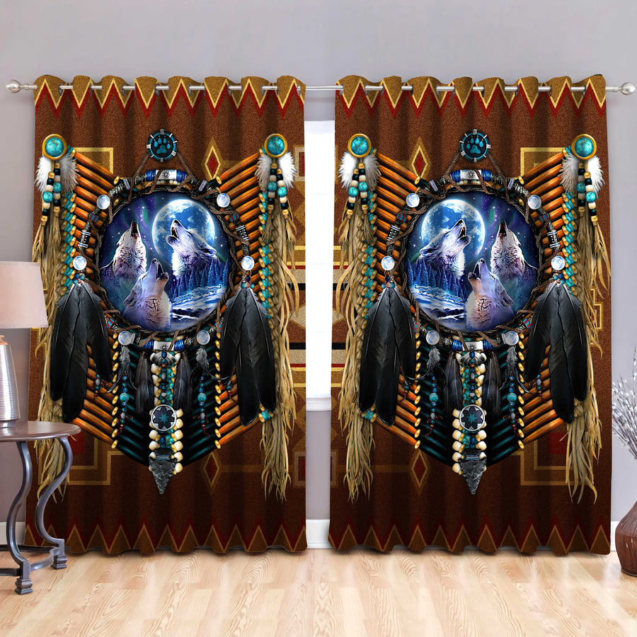 Native Wolf 3D All Over Printed Window Curtains