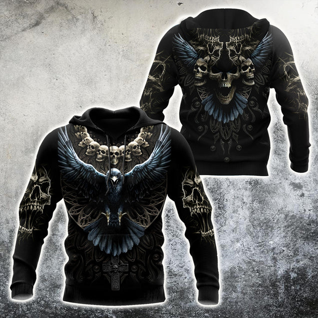 Raven Skull Hoodie For Men And Women TNA26022102