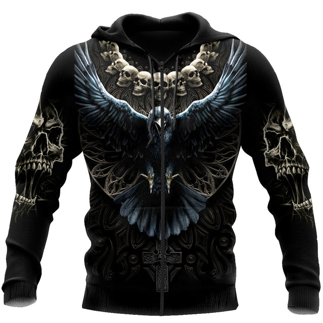 Raven Skull Hoodie For Men And Women TNA26022102