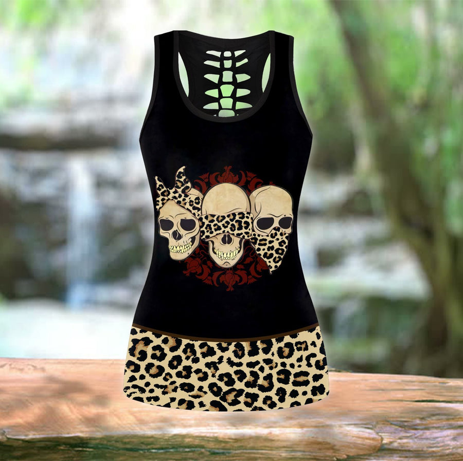 Three Wise Skull Combo Hollow Tank Top And Legging Outfit TR04032101