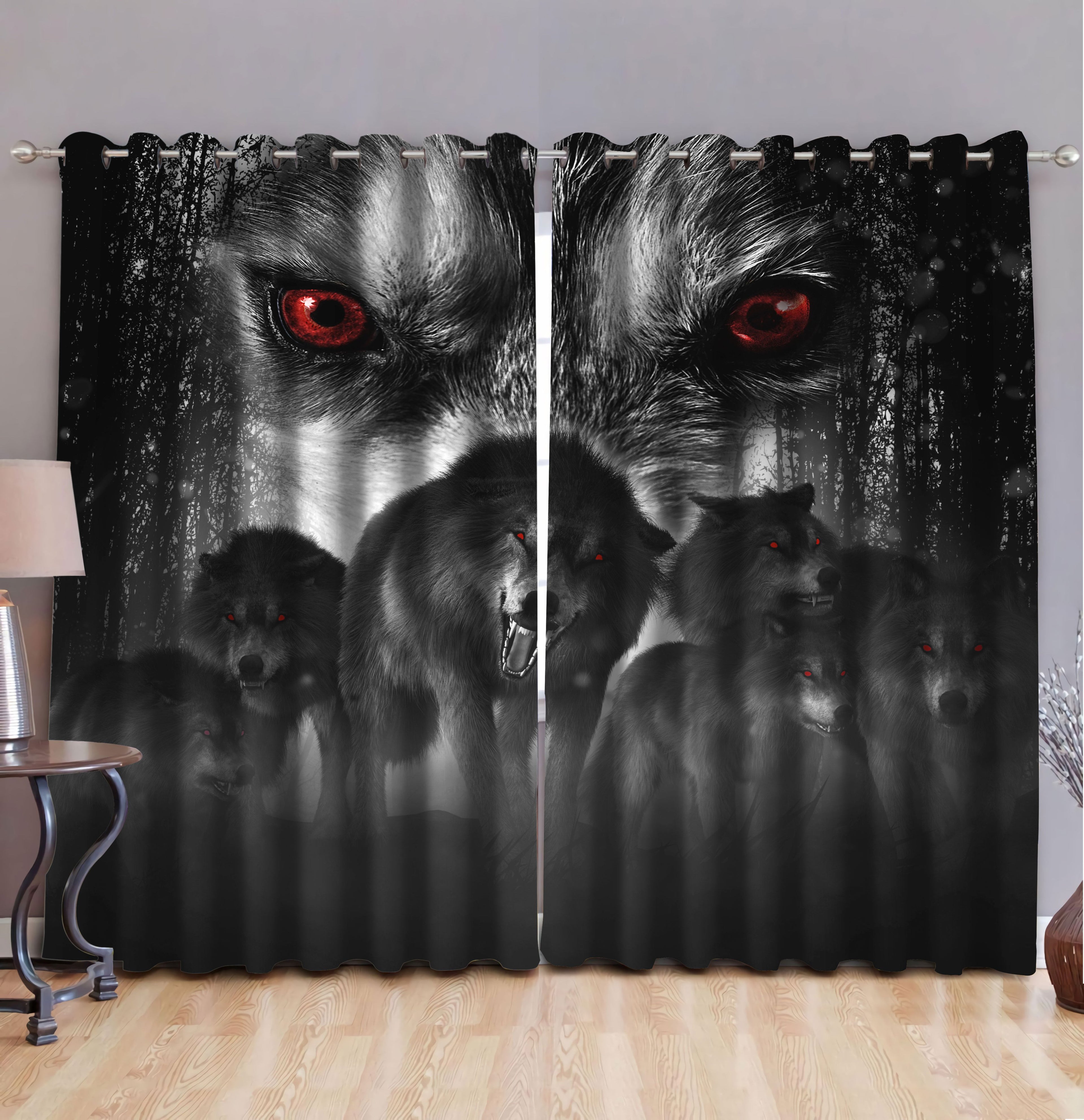 Wolf 3D All Over Printed Window Curtains