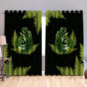 Aotearoa Bedding Set Manaia Silver Fern Paua Shell Window Curtains ML