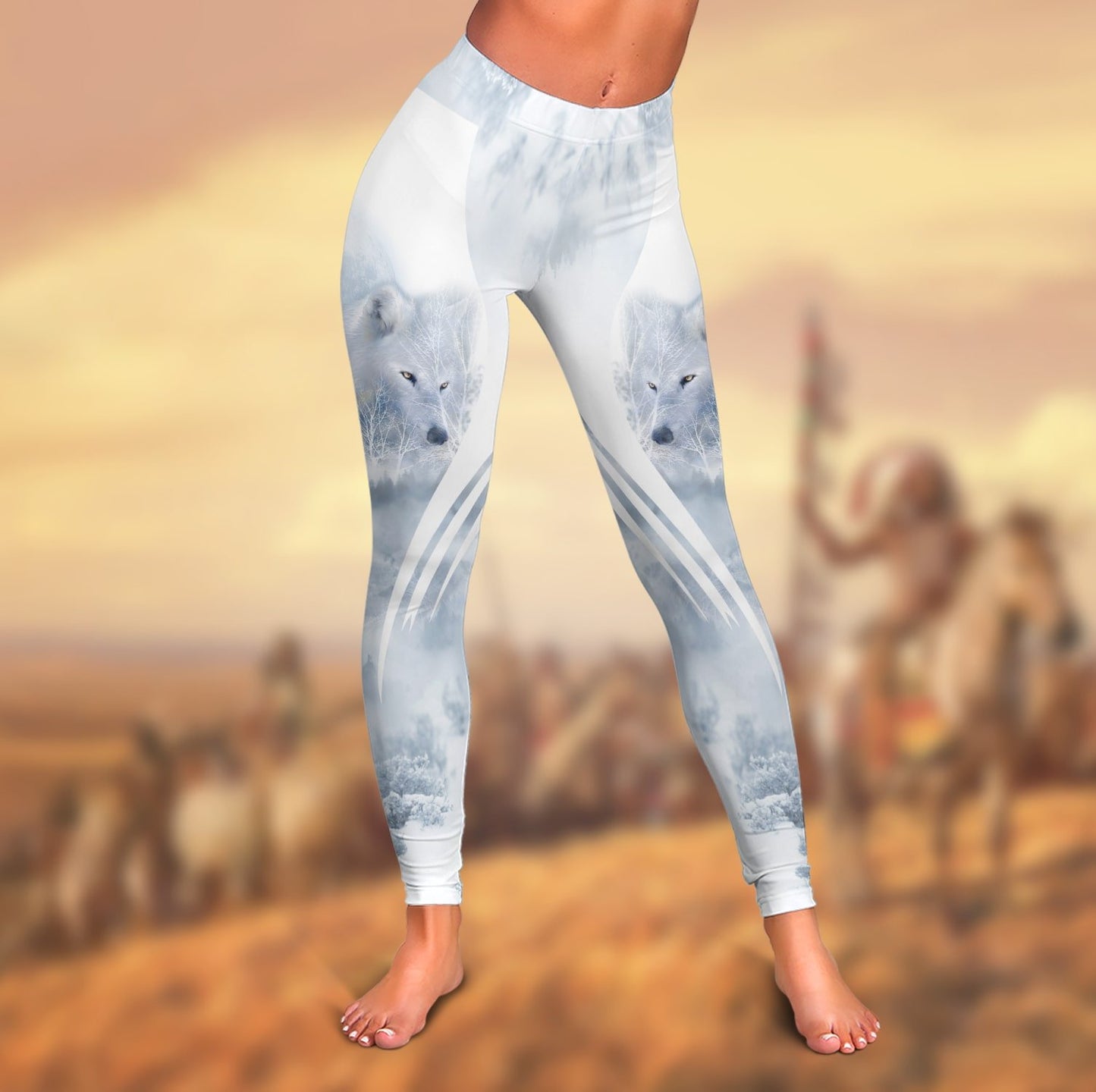 Wolf Native American 3D All Over Printed Legging + Hollow Tank