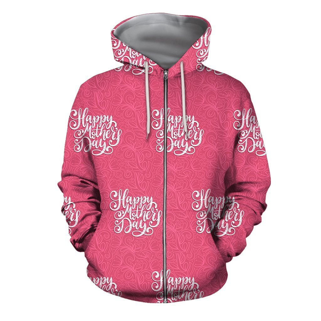 3D All Over Pink Happy Mother's Day Hoodie-Apparel-Khanh Arts-Zipped Hoodie-S-Vibe Cosy™