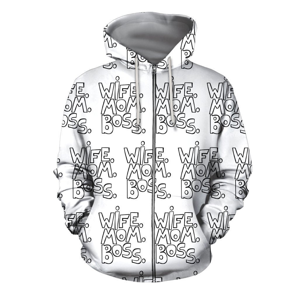 3D All Over Black Wife Mom Boss Hoodie-Apparel-Khanh Arts-Zipped Hoodie-S-Vibe Cosy™