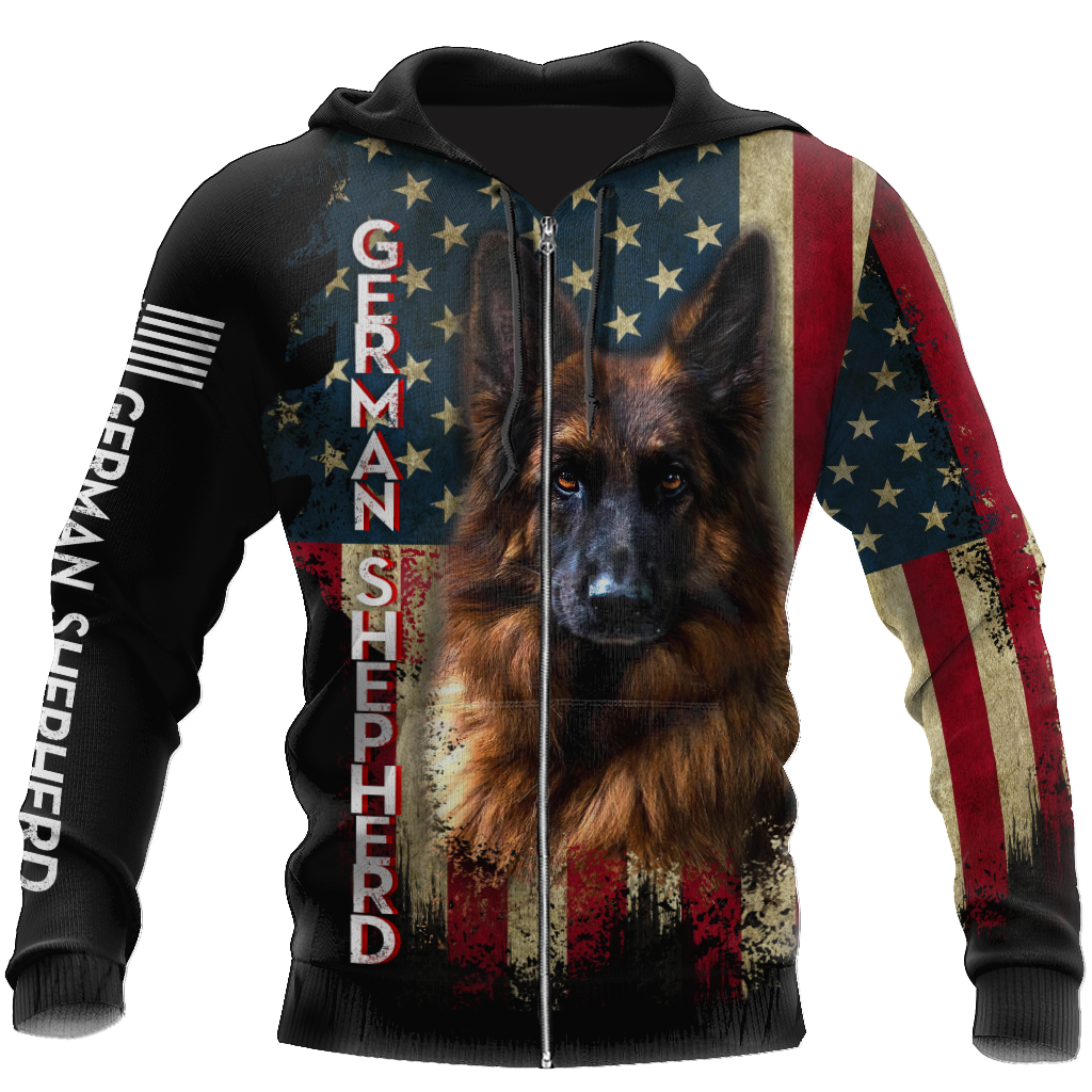 German Shepherd American Flag 3D All Over Print Hoodie