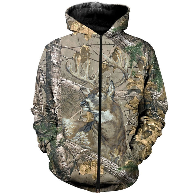 3D All Over Printed Deer in Camo-Apparel-HP Arts-ZIPPED HOODIE-S-Vibe Cosy™