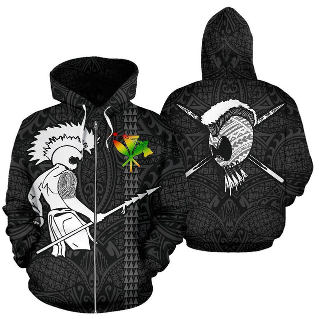 Hawaiian Warrior Tattoo Hoodie - AH - J1-ALL OVER PRINT HOODIES (P)-Phaethon-Zip-Up Hoodie-5XL-Vibe Cosy™