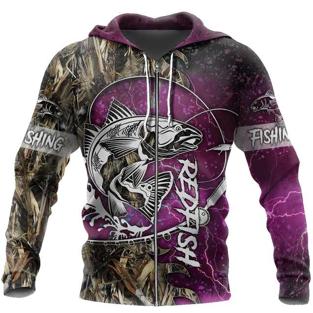 Red fishing all over printed hoodie T-shirt for men and women purple color TR231201 - Amaze Style™-Apparel