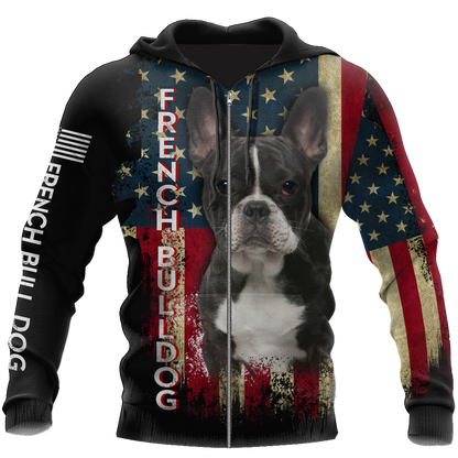 French Bulldog American Flag 3D All Over Print Hoodie