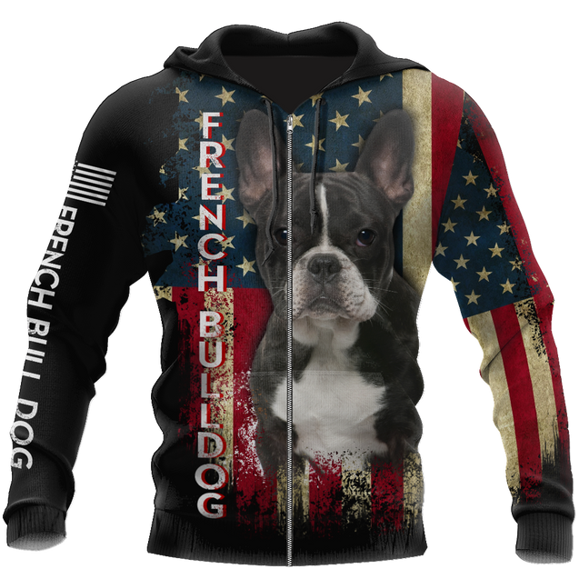 French Bulldog American Flag 3D All Over Print Hoodie