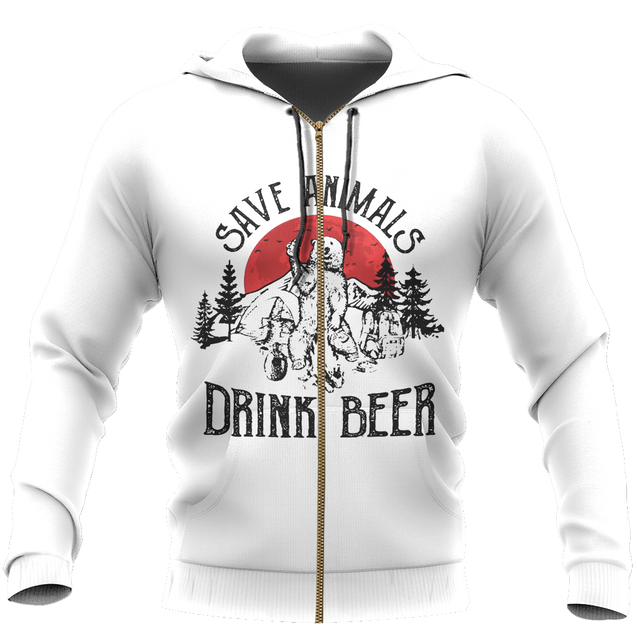 Save Animals Drink Beer- Camping Bear NNKB109-Apparel-NNK-Zip-Up Hoodie-S-Vibe Cosy™