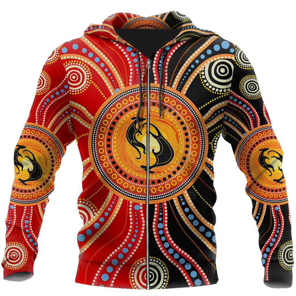 Aboriginal Kangaroo Australia Indigenous Painting Art shirts for men and women-Apparel-Huyencass-Zipped Hoodie-S-Vibe Cosy™
