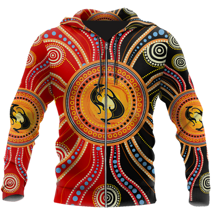Aboriginal Kangaroo Australia Indigenous Painting Art shirts for men and women-Apparel-Huyencass-Zipped Hoodie-S-Vibe Cosy™