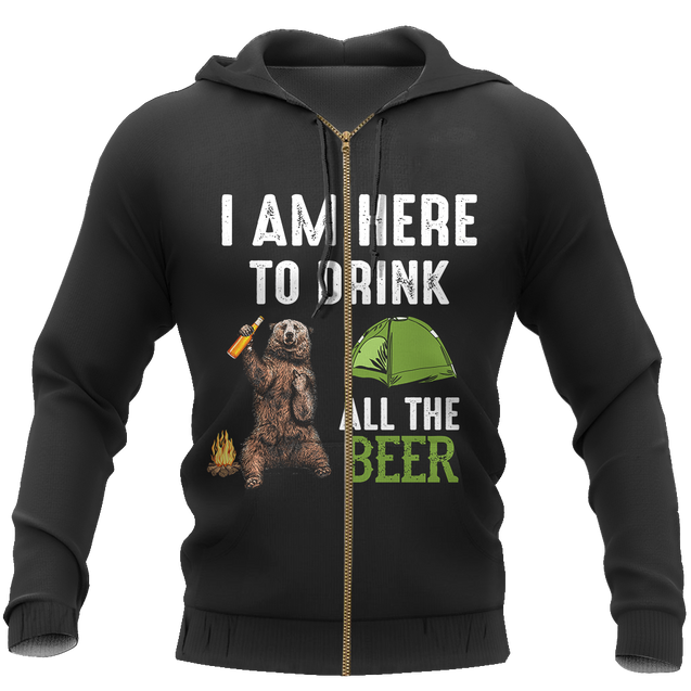 I Am Here To Drink All The Beer - Camping Bear NNKB108-Apparel-NNK-Zip-Up Hoodie-S-Vibe Cosy™