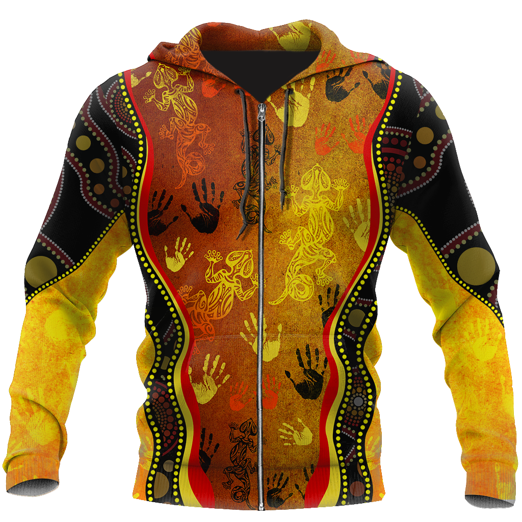 Aboriginal Australia Rock Painting Hand Lizard Art Golden Style shirts for men and women TR2606204S-Apparel-Huyencass-Zipped Hoodie-S-Vibe Cosy™