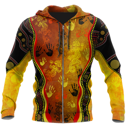 Aboriginal Australia Rock Painting Hand Lizard Art Golden Style shirts for men and women TR2606204S-Apparel-Huyencass-Zipped Hoodie-S-Vibe Cosy™