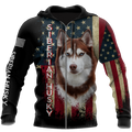 Husky Siberian American Flag 3D All Over Print Hoodie