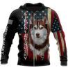 Husky Siberian American Flag 3D All Over Print Hoodie