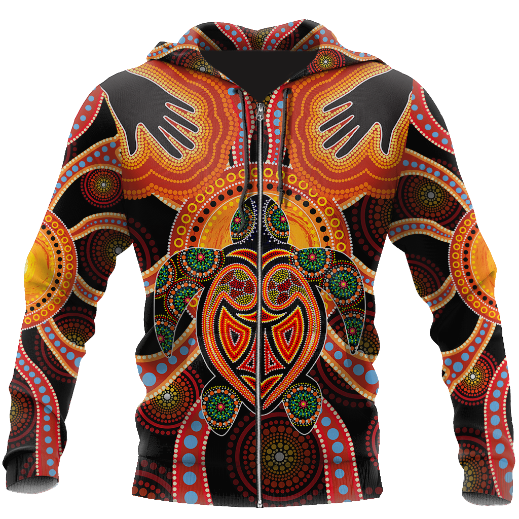 Aboriginal Turtle Touch the Sun Bedding Set, Australia Indigenous Painting Art shirts for men and women-Apparel-Huyencass-Zipped Hoodie-S-Vibe Cosy™