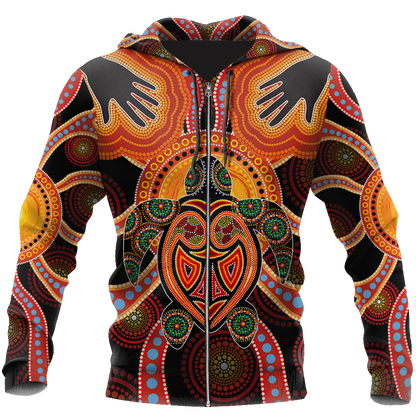 Aboriginal Turtle Touch the Sun Bedding Set, Australia Indigenous Painting Art shirts for men and women-Apparel-Huyencass-Zipped Hoodie-S-Vibe Cosy™