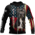 Pit Bull Terrier American Flag 3D All Over Print Hoodie