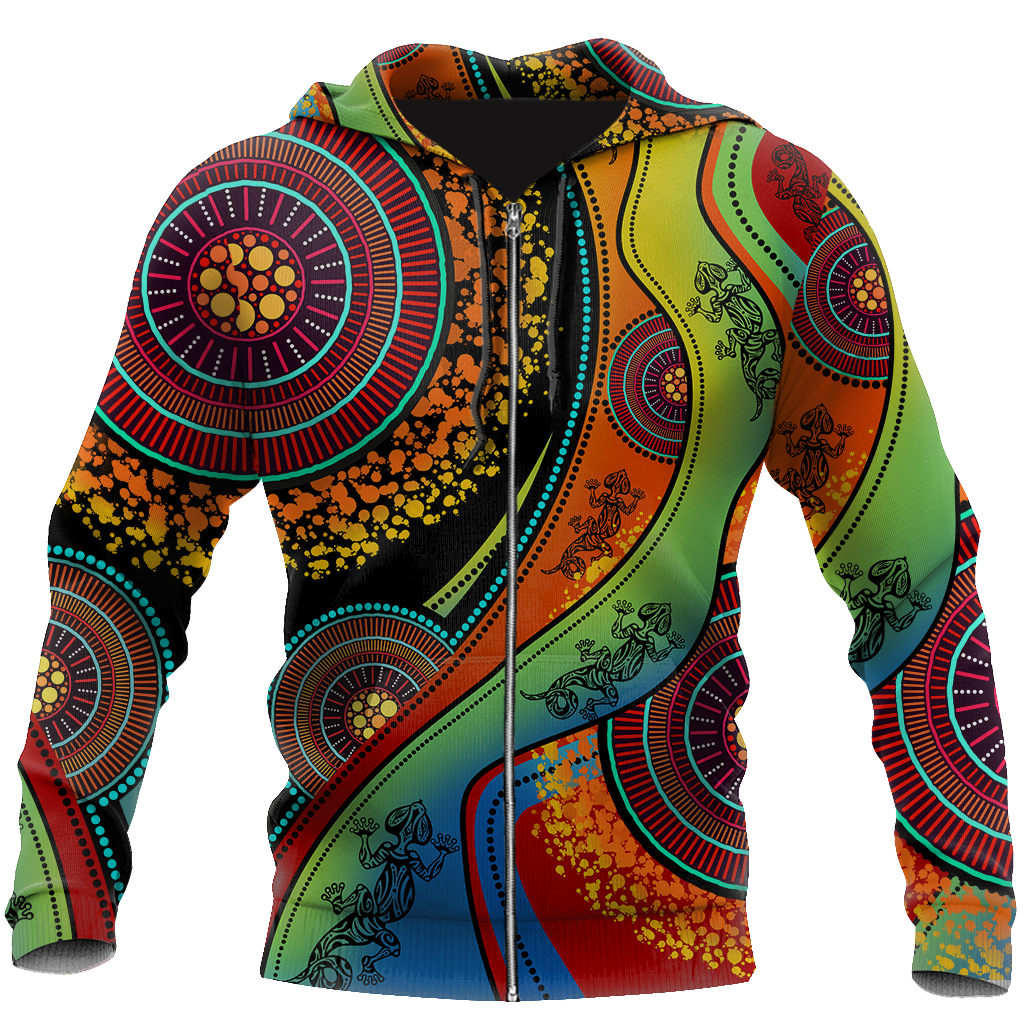 Aboriginal Australia Indigenous Lizard Painting Art shirts for men and women TR2606203S-Apparel-Huyencass-Zipped Hoodie-S-Vibe Cosy™