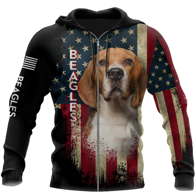 Beagles American Flag 3D All Over Print Hoodie