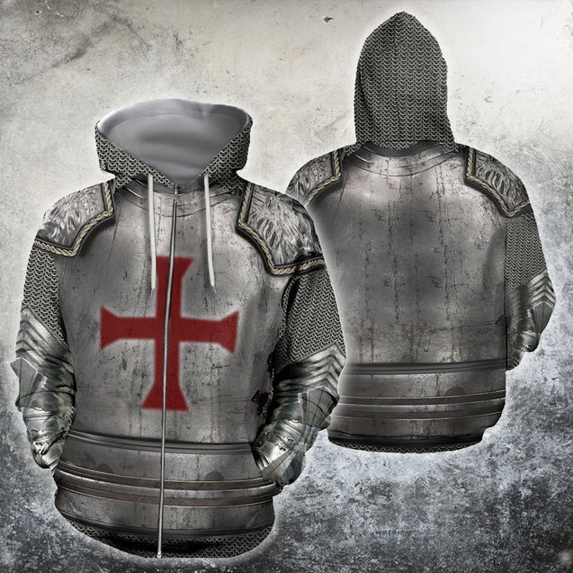 3D All Over Printed Knights Templar Tops-Apparel-HP Arts-ZIPPED HOODIE-S-Vibe Cosy™