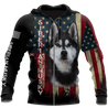 Black Husky Siberian American Flag 3D All Over Print Hoodie