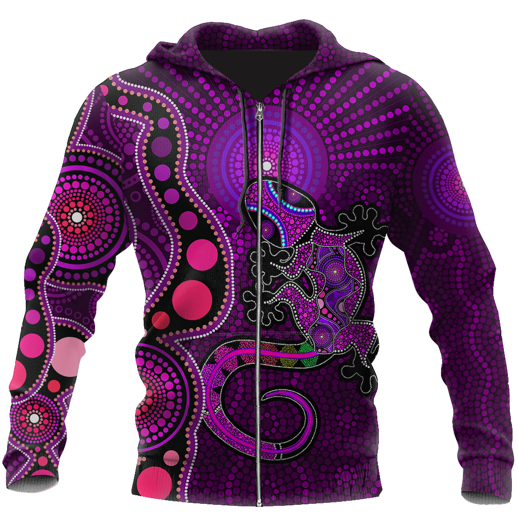 Aboriginal Australia Indigenous Purple The Lizard and The Sun shirts for men and women-Apparel-Huyencass-Zipped Hoodie-S-Vibe Cosy™