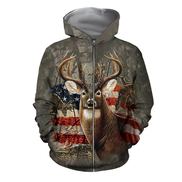 3D All Over Printed Deer Clothes-Apparel-HP Arts-ZIPPED HOODIE-S-Vibe Cosy™